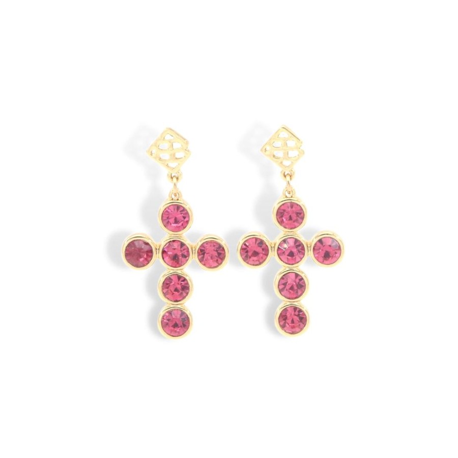 Accessories Brianna Cannon | Pink Crystal Cross Earrings