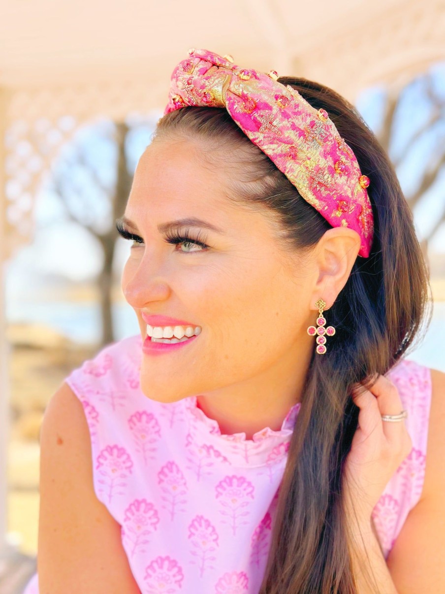 Accessories Brianna Cannon | Pink Crystal Cross Earrings