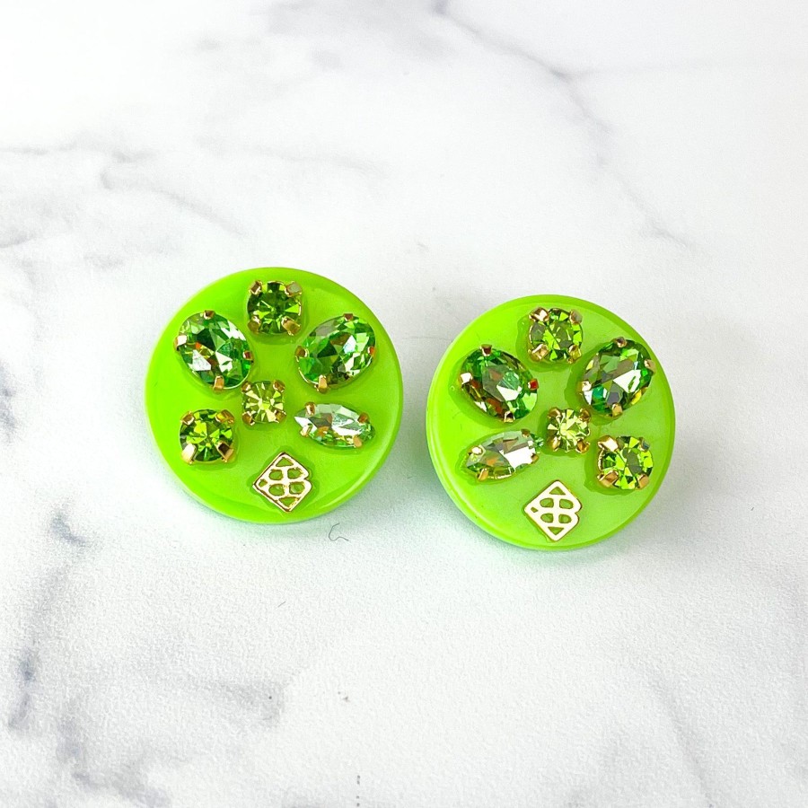 Accessories Brianna Cannon | Green Resin Dot Studs With Green Crystals