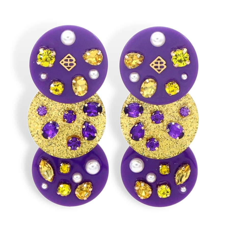 Accessories Brianna Cannon | Purple And Gold Triple Dot Earrings