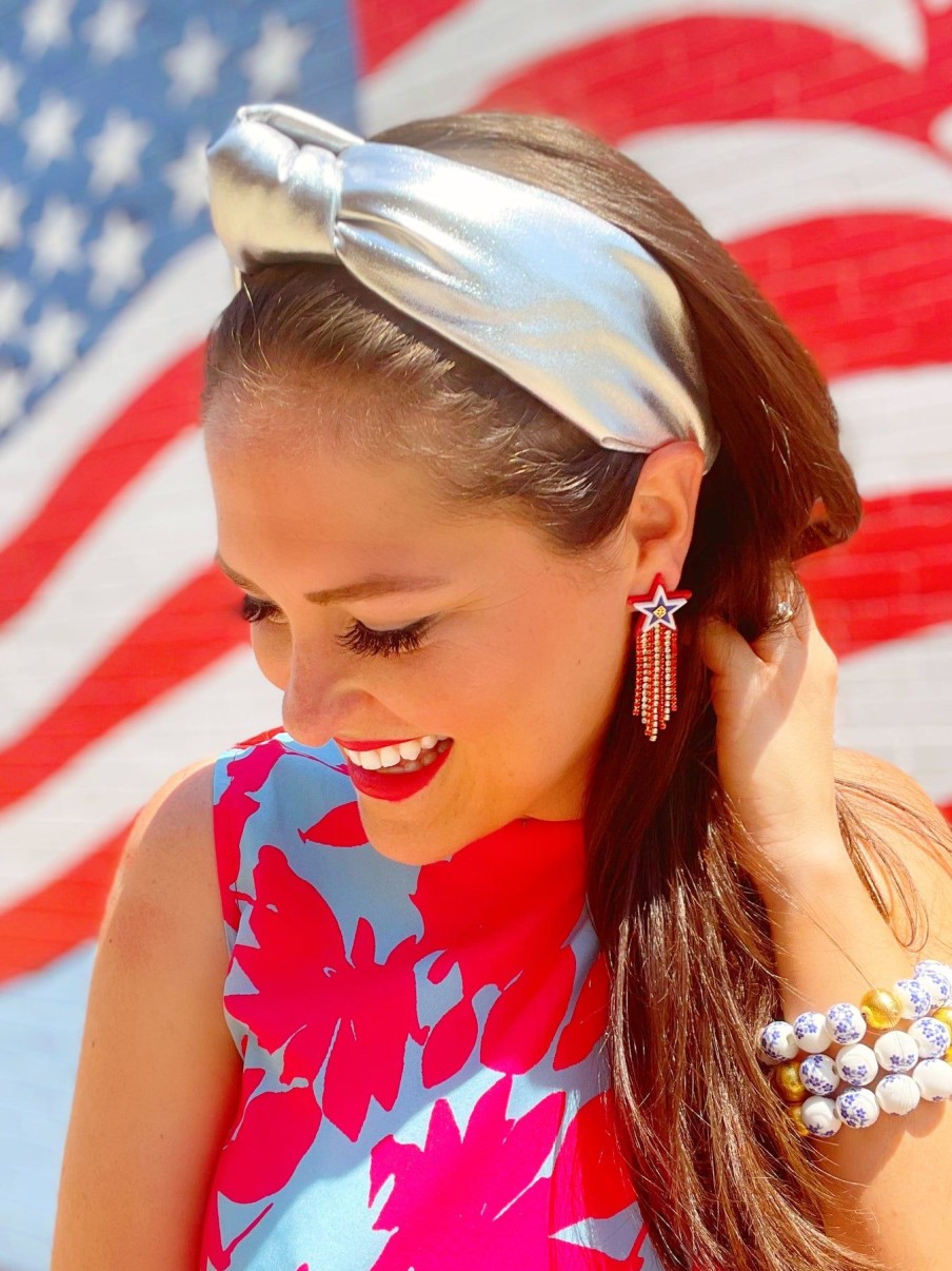 Patriotic Brianna Cannon | Silver Puff Metallic Knotted Headband