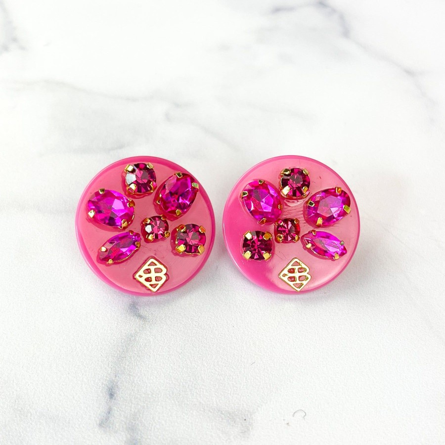 Accessories Brianna Cannon | Pink Resin Dot Studs With Pink Crystals