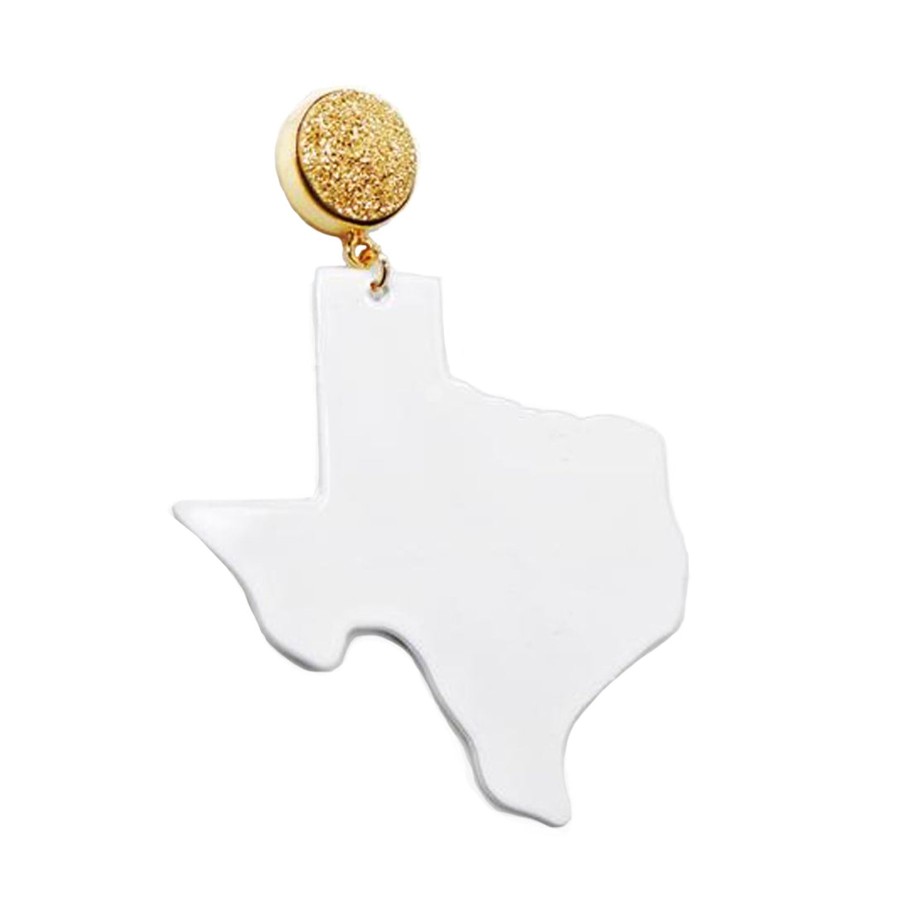 Accessories Brianna Cannon | Texas Proud White Shape Of Texas Earrings With Gold Druzy