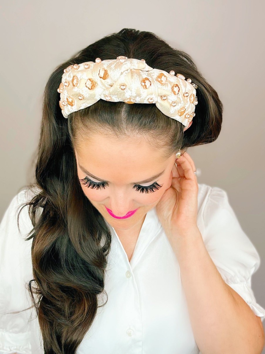 Accessories Brianna Cannon | Champagne Metallic Headband With Iridescent Quatrefoils