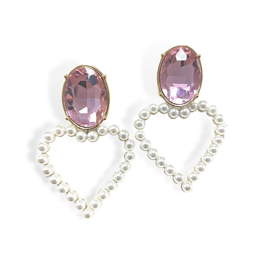 Accessories Brianna Cannon | Bc X Stylin Brunette - Blush Pink Jewel & Pearl Heart Earrings