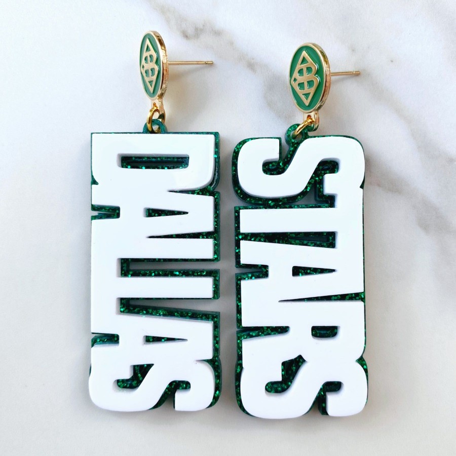 Accessories Brianna Cannon | Dallas Stars - White Dallas Stars Over Green Glitter With Green Logo Top