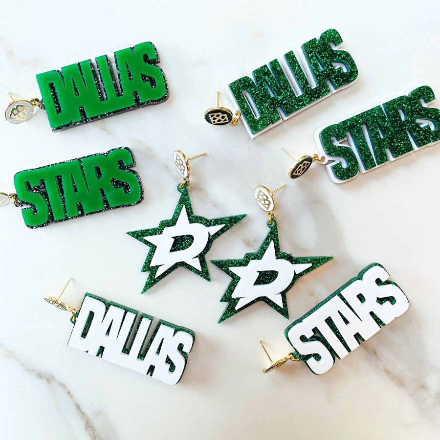 Accessories Brianna Cannon | Dallas Stars - White Dallas Stars Over Green Glitter With Green Logo Top