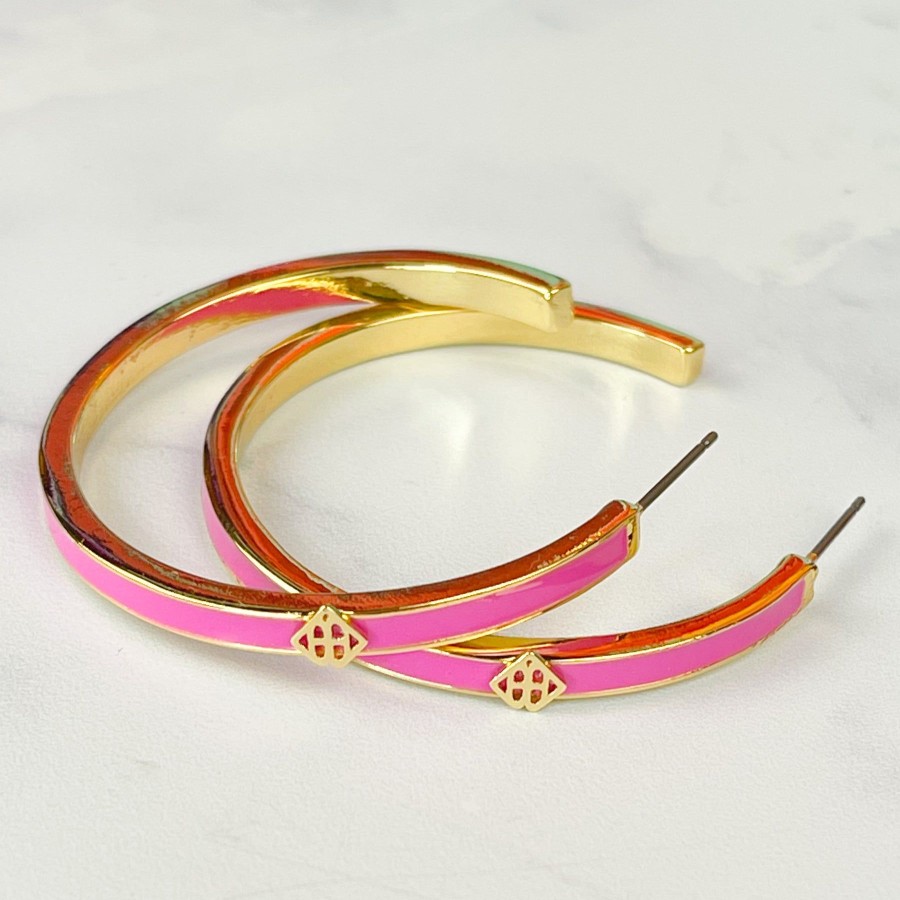 Accessories Brianna Cannon | Pink Enamel Logo Hoops