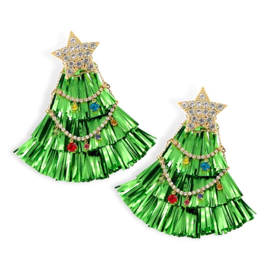 Accessories Brianna Cannon | Tinsel Christmas Tree Statement Earrings