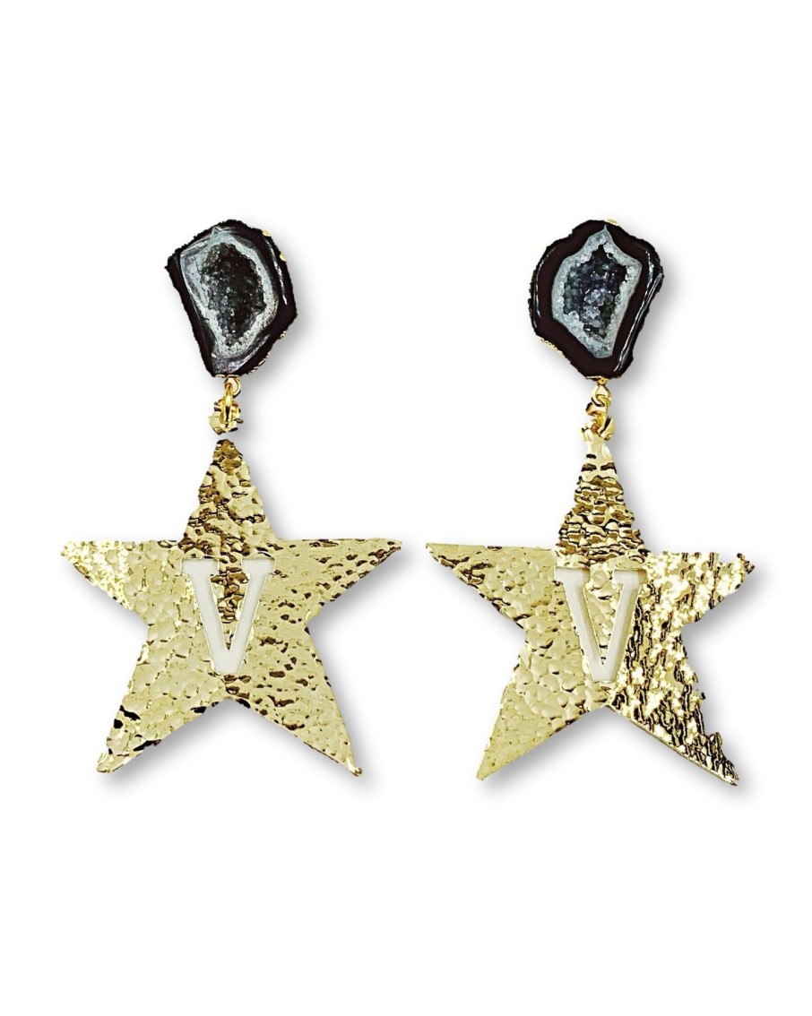 Accessories Brianna Cannon | Vanderbilt Gold Star Earrings With Black Geode