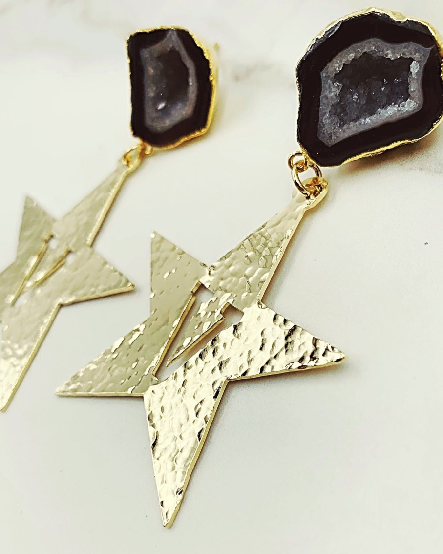 Accessories Brianna Cannon | Vanderbilt Gold Star Earrings With Black Geode