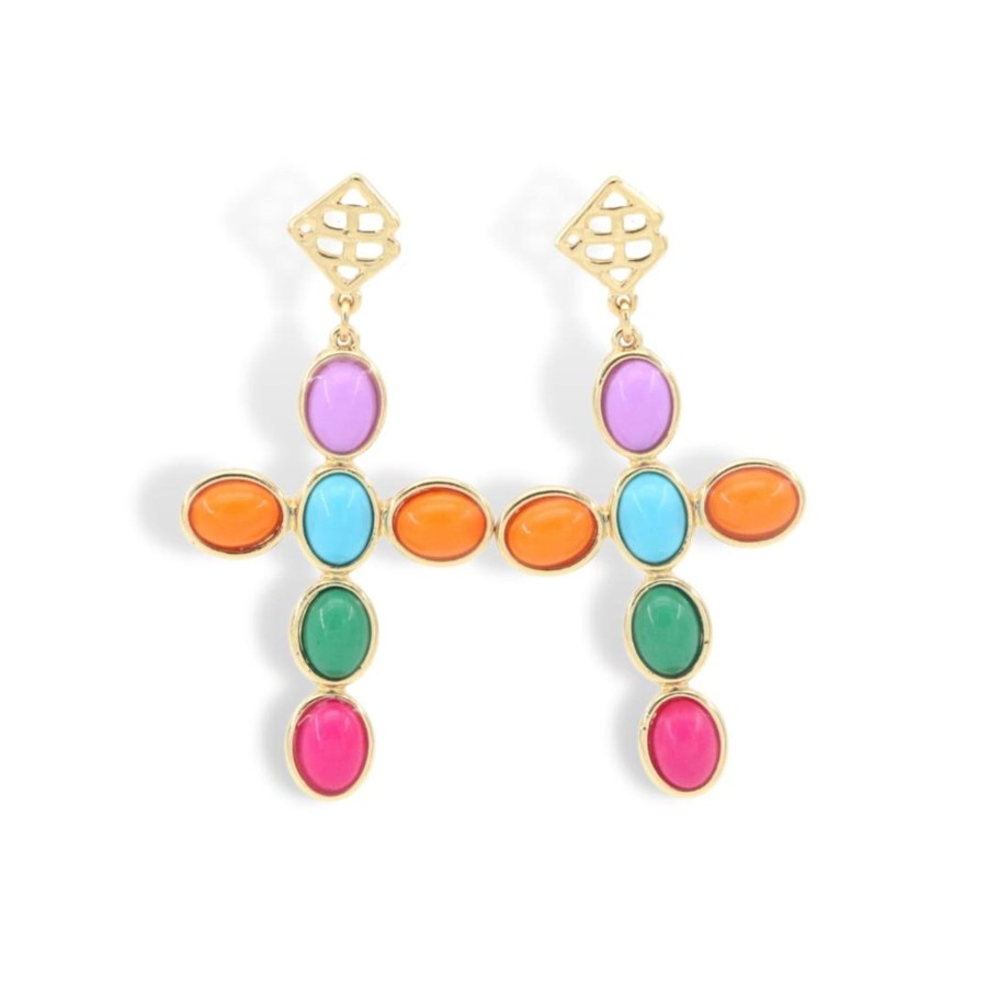 Accessories Brianna Cannon | Multicolor Cabochon Cross Earrings