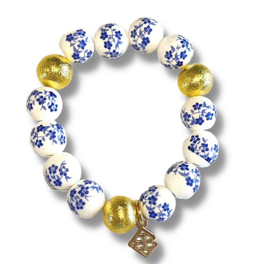 Accessories Brianna Cannon | Blue And White Floral Beaded Brianna Bracelet