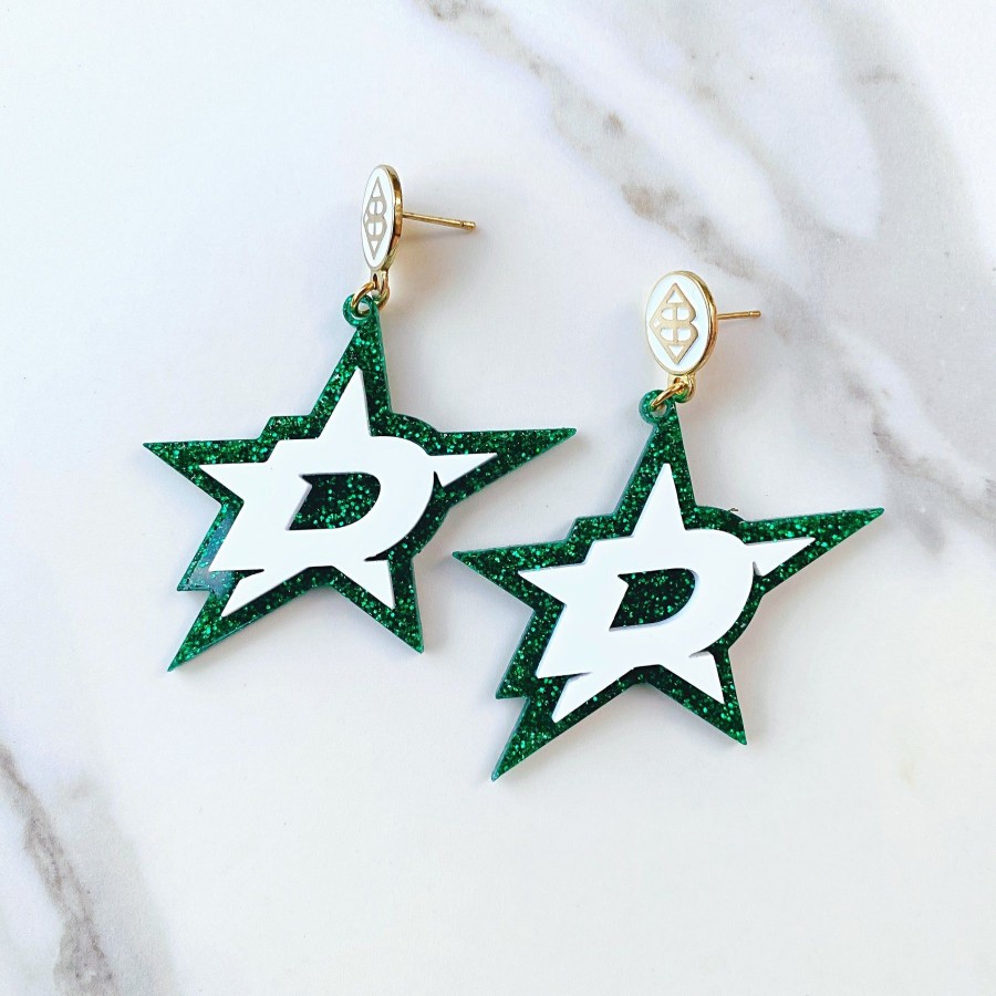 Accessories Brianna Cannon | Dallas Stars - White D Star Over Green Glitter With White Logo Top