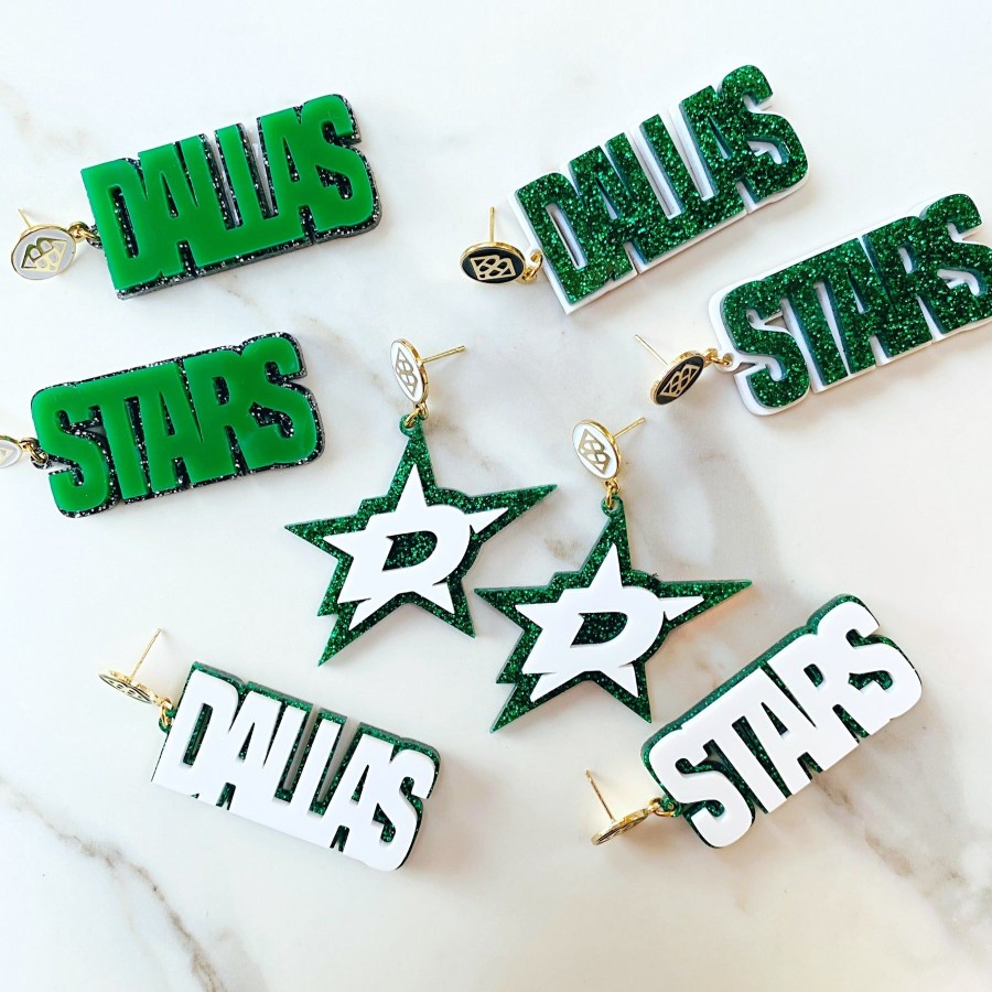 Accessories Brianna Cannon | Dallas Stars - White D Star Over Green Glitter With White Logo Top