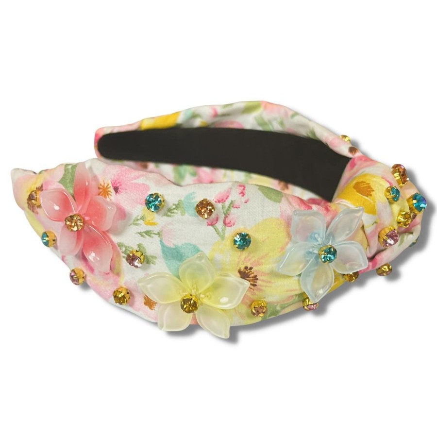 Accessories Brianna Cannon | Spring Floral Headband With Beaded Flowers And Crystals