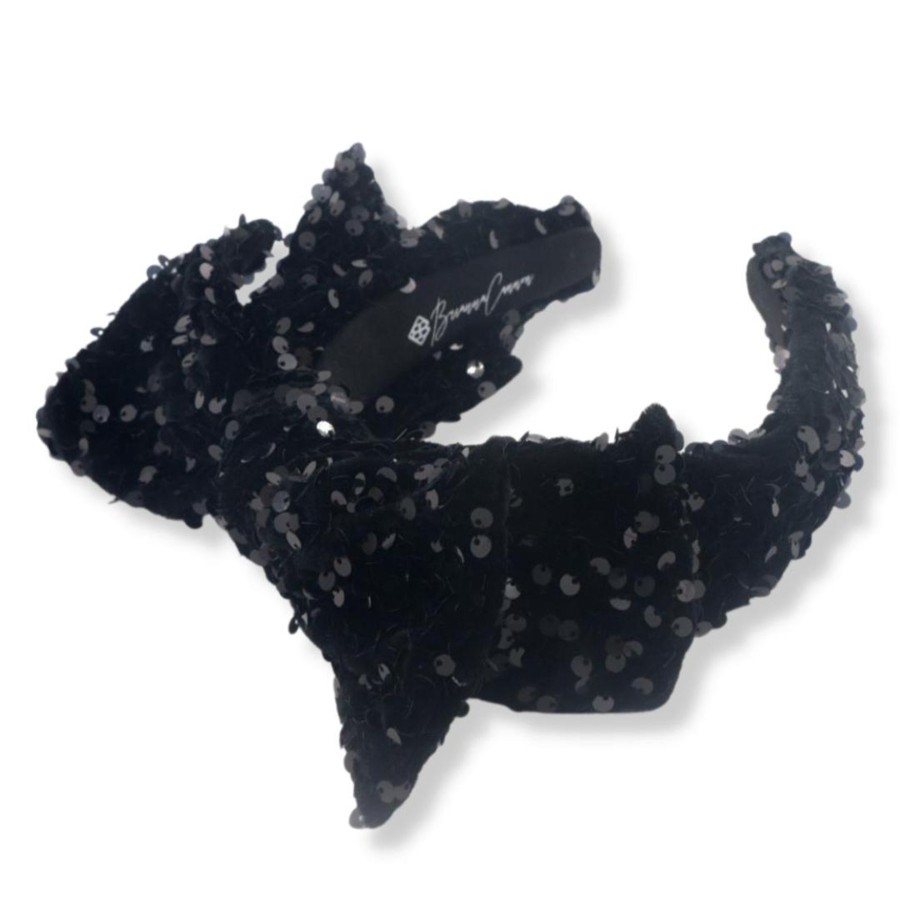 Accessories Brianna Cannon | Adult Size Black Sequin Side Bow Headband