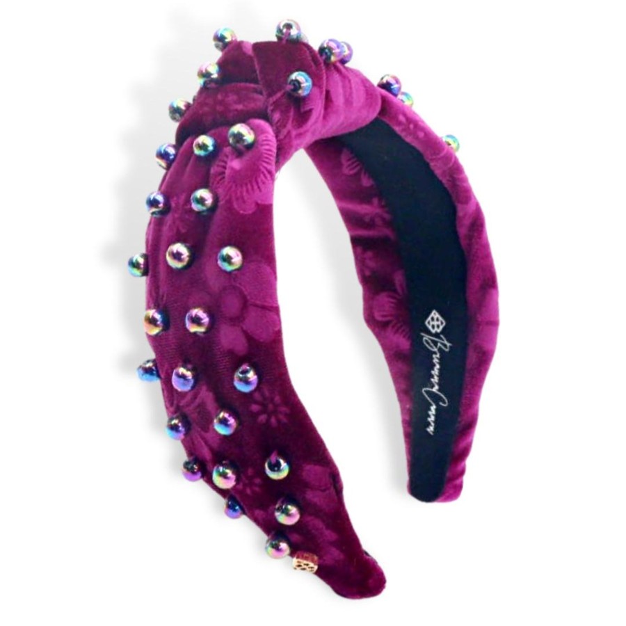 Accessories Brianna Cannon | Fuchsia Floral Velvet Headband With Iridescent Beads