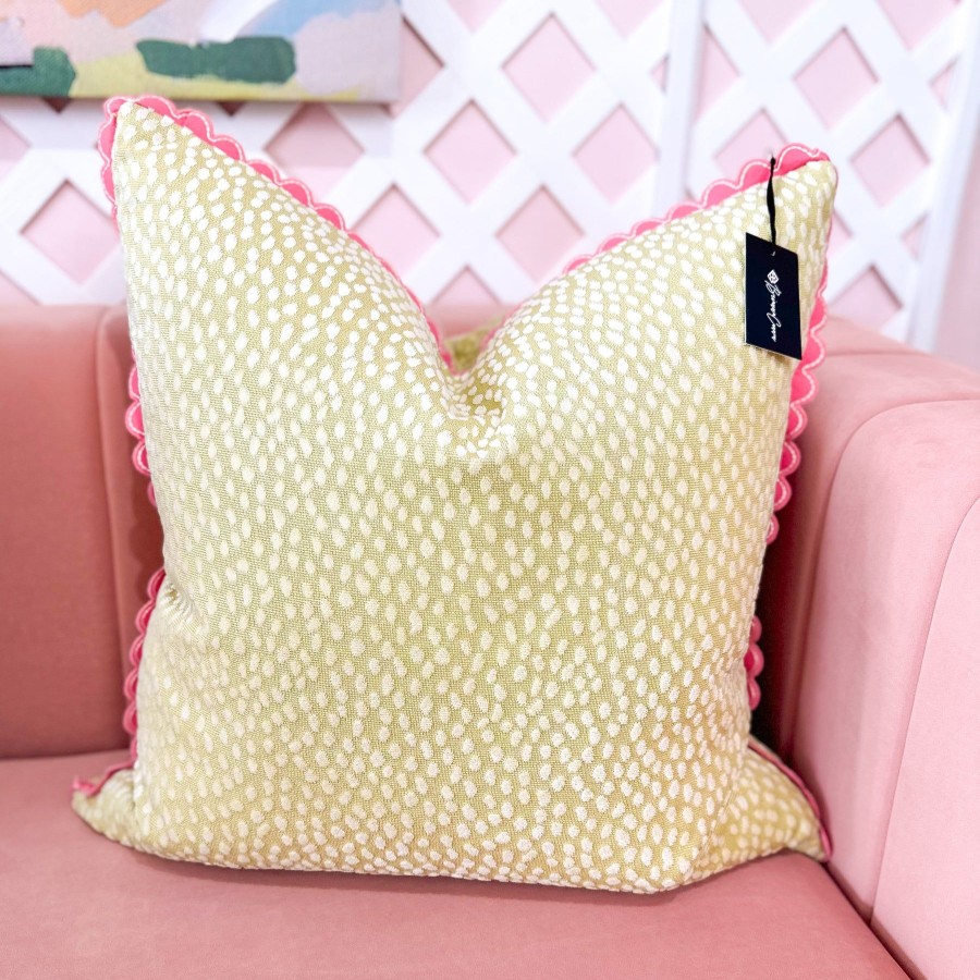 Accessories Brianna Cannon | Thibaut Designer Pillow Cover - Spot On In Citron With Pink Pippa Trim