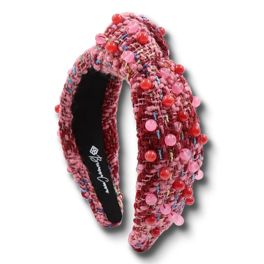 Accessories Brianna Cannon | Pink & Red Tweed Headband With Beads