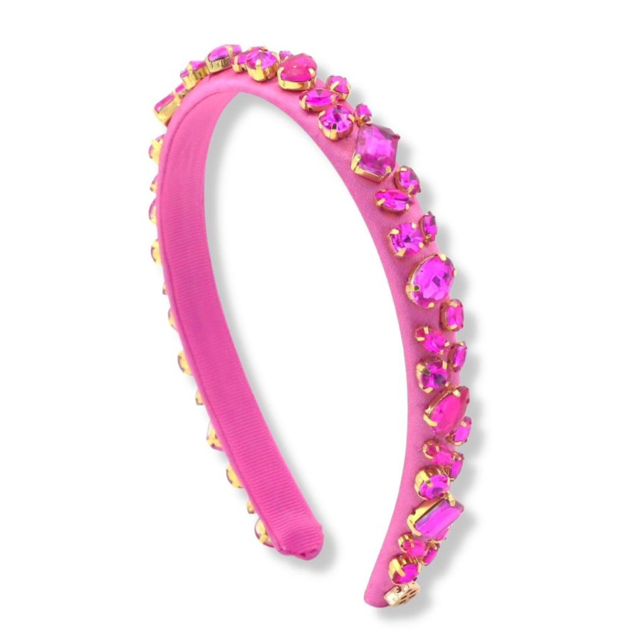 Accessories Brianna Cannon | Thin Hot Pink Headband With Hot Pink Hand-Sewn Crystals