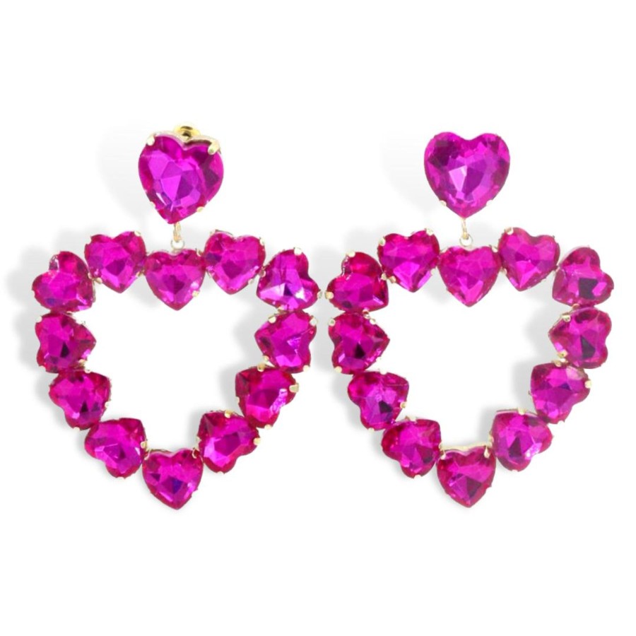 Accessories Brianna Cannon | Hot Pink Crystal Heart Earring