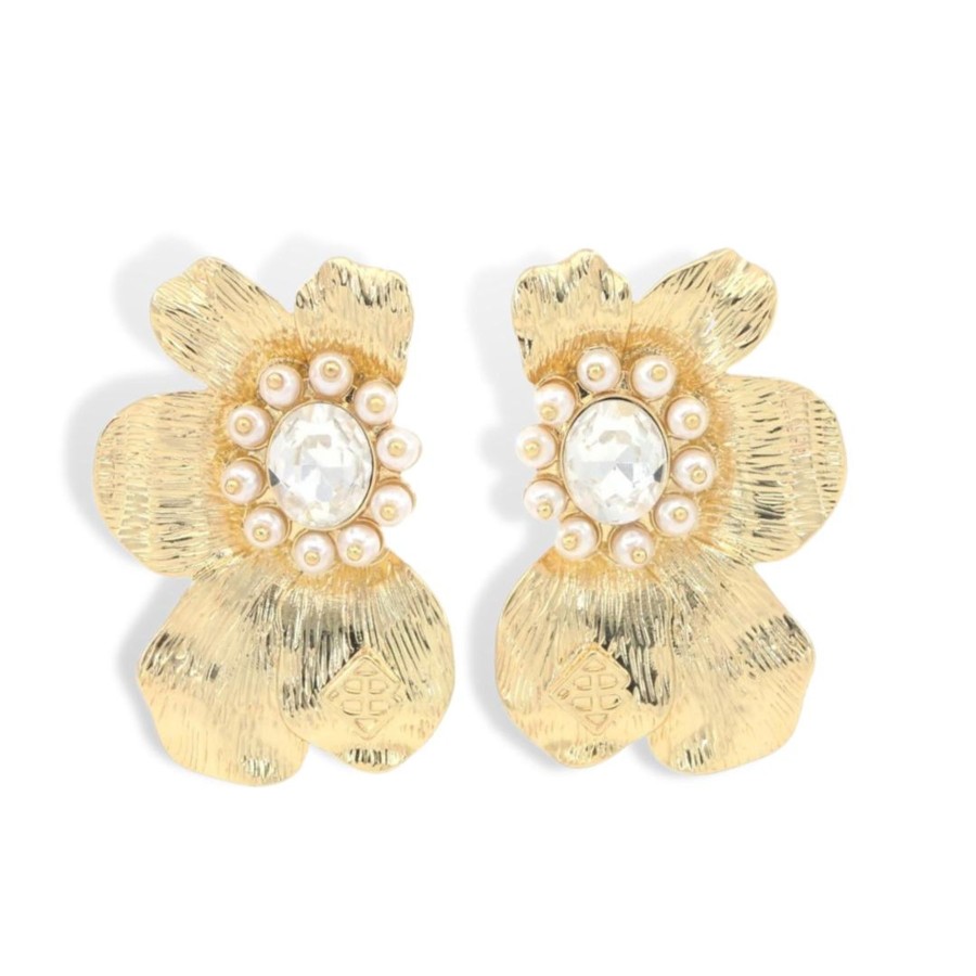 Accessories Brianna Cannon | Golden Bloom Statement Earrings In White