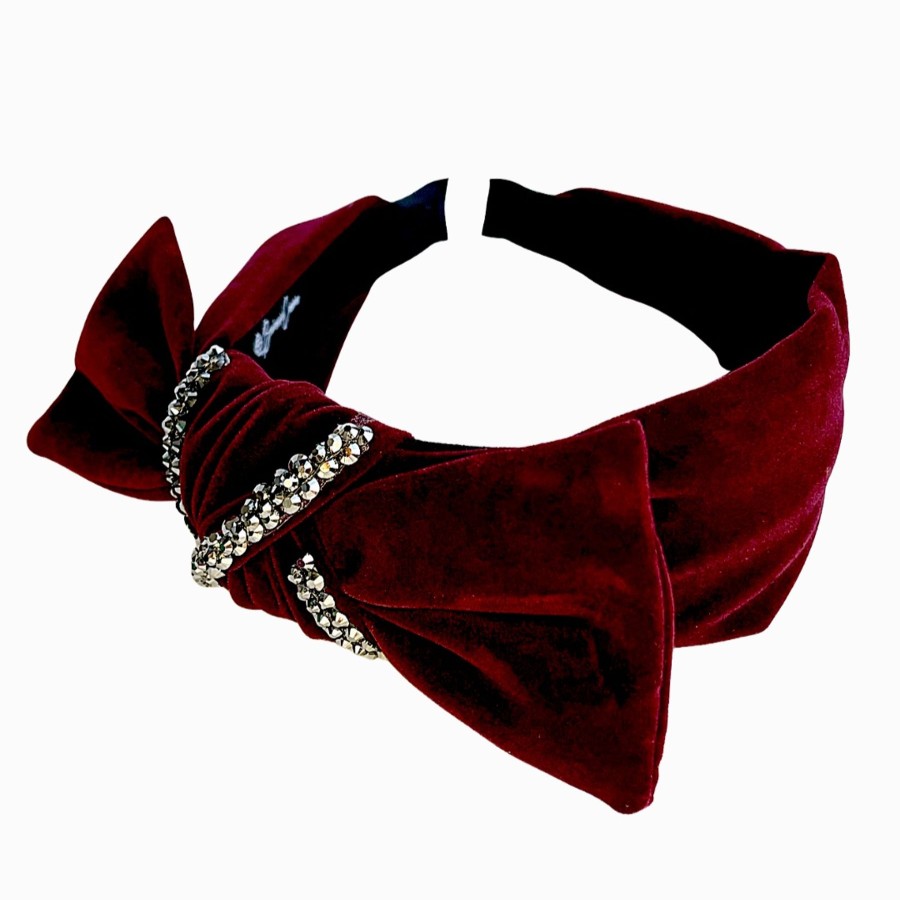 Accessories Brianna Cannon | Dark Red Velvet Side Bow Headband