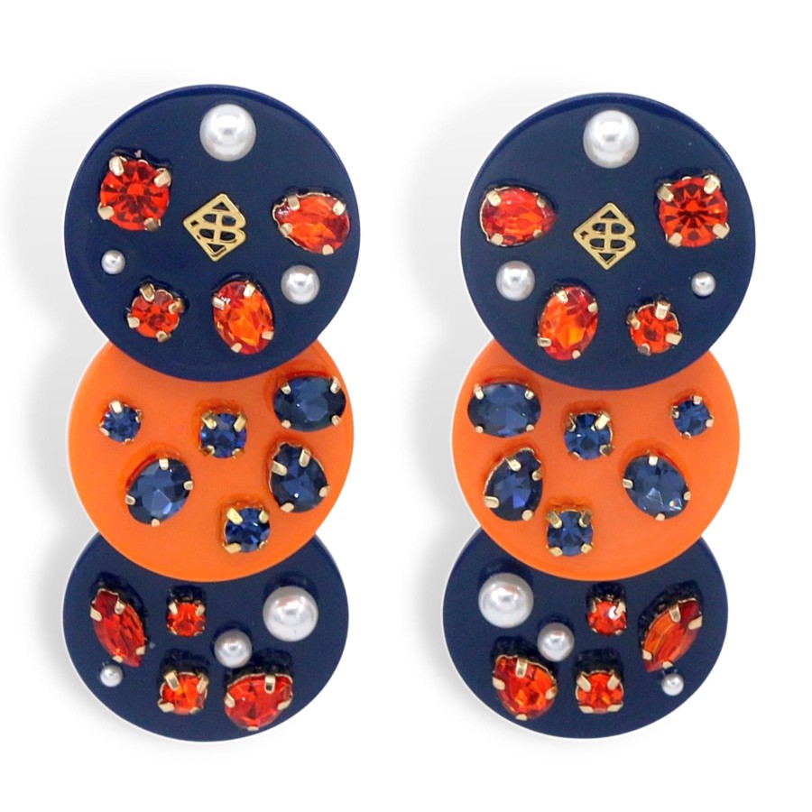 Accessories Brianna Cannon | Navy Blue And Orange Triple Dot Earrings