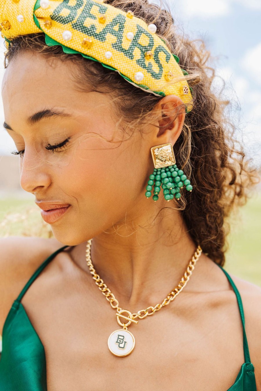 Accessories Brianna Cannon | Square Bc Icon Green Beaded Earrings