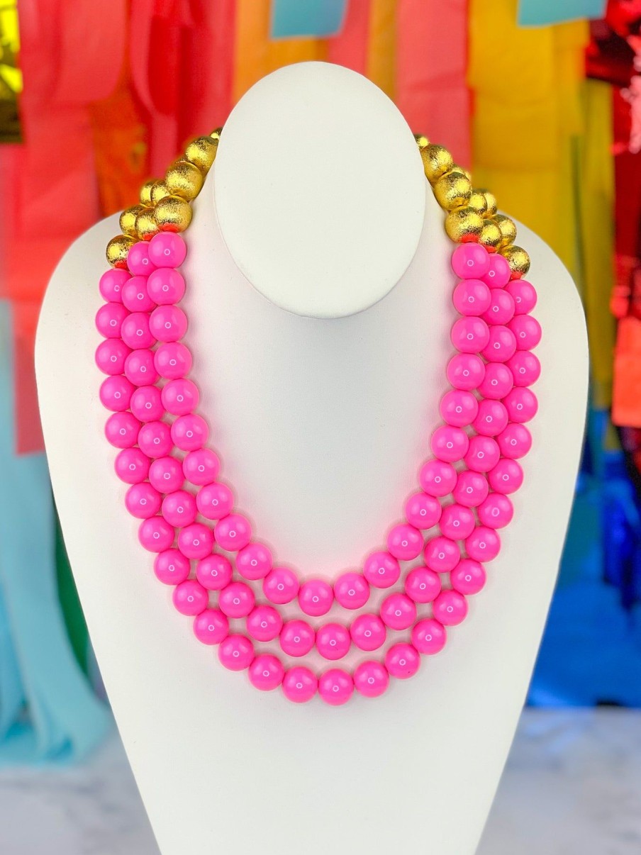 Pink Brianna Cannon | 3 Strand Pink Beaded Brianna Necklace