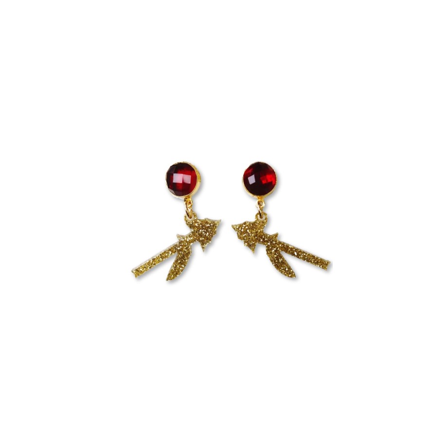 Accessories Brianna Cannon | Mini Fsu Gold Glitter Acrylic Spear Earrings With Garnet Gemstones