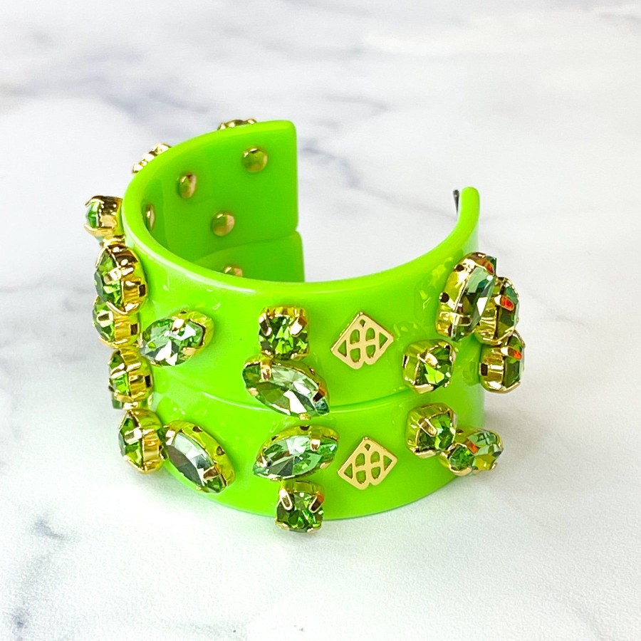 Accessories Brianna Cannon | Green Resin Hoops With Green Crystals