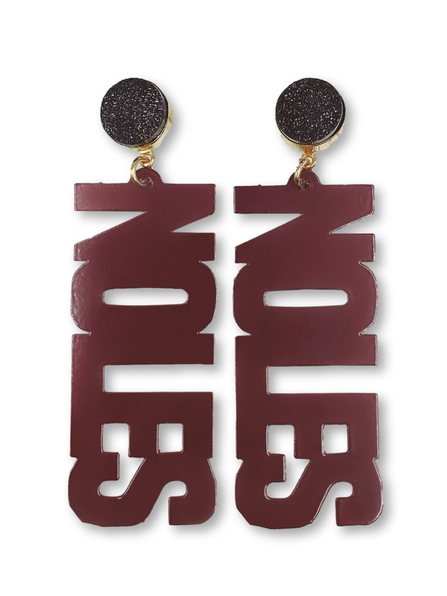 Accessories Brianna Cannon | Fsu Garnet Noles Earrings With Black Druzy