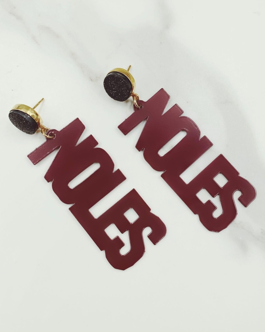 Accessories Brianna Cannon | Fsu Garnet Noles Earrings With Black Druzy