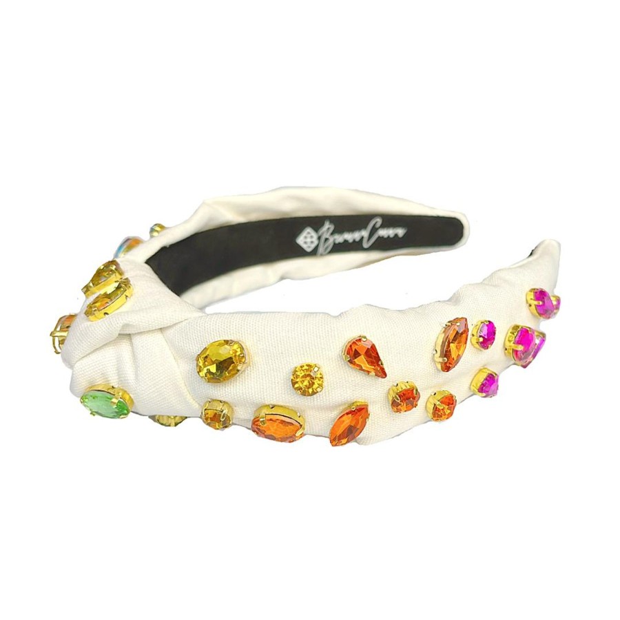 Rainbow Brianna Cannon | Child Size Ivory Headband With Rainbow Gradient Hand-Sewn Crystals