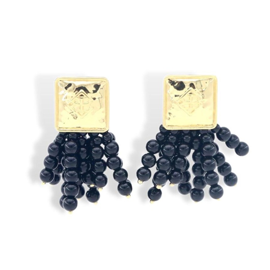 Accessories Brianna Cannon | Square Bc Icon Black Beaded Earrings