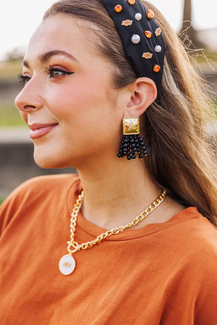 Accessories Brianna Cannon | Square Bc Icon Black Beaded Earrings