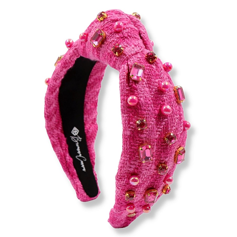 Accessories Brianna Cannon | Pink Knit Headband With Crystals & Pearls