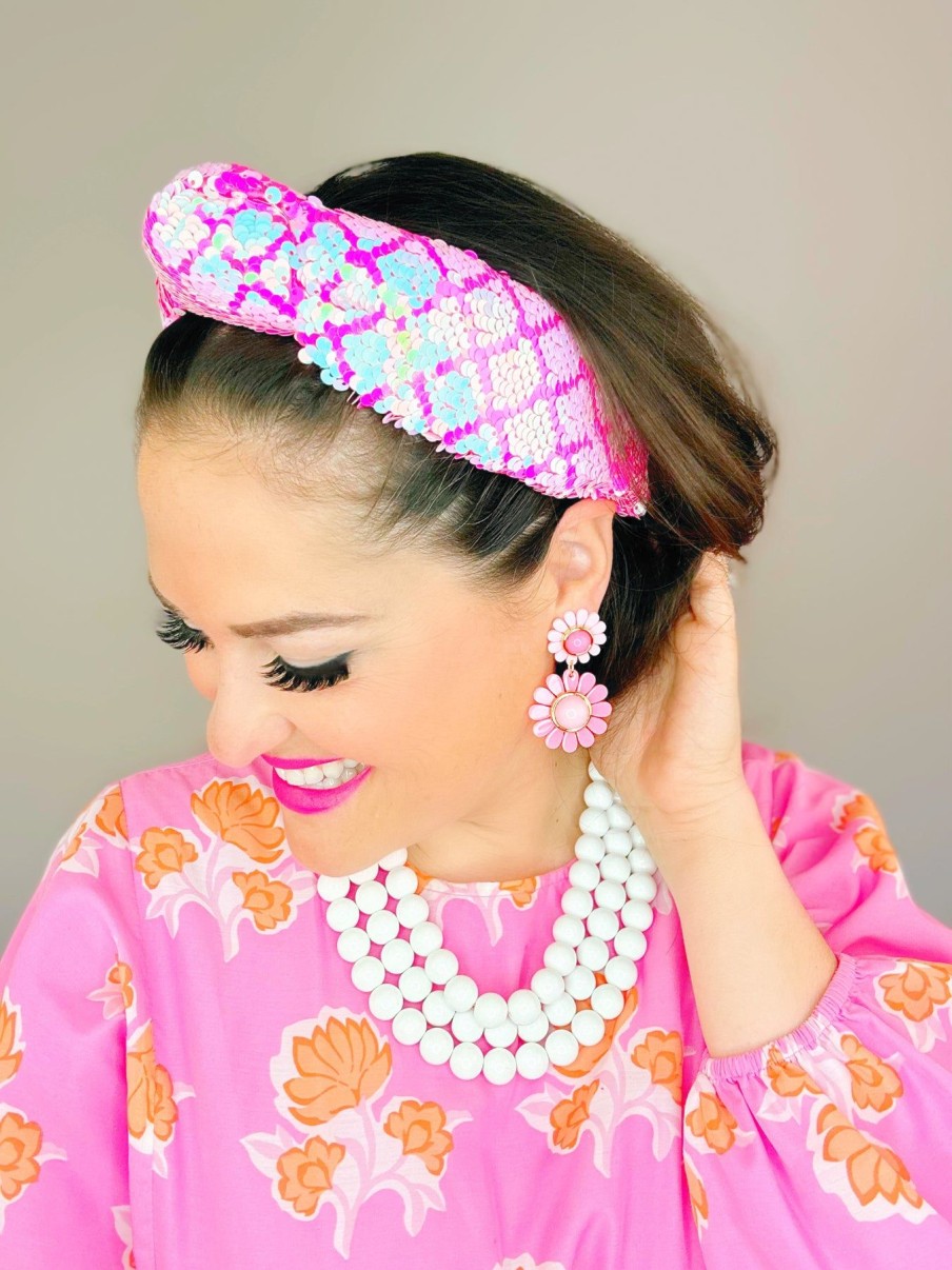 Accessories Brianna Cannon | Adult Size Hot Pink Iridescent Sequin Headband