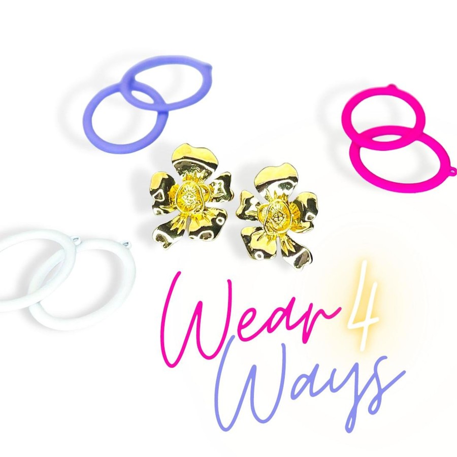 Accessories Brianna Cannon | Gold Flower Earrings With 3 Interchangeable Hoops