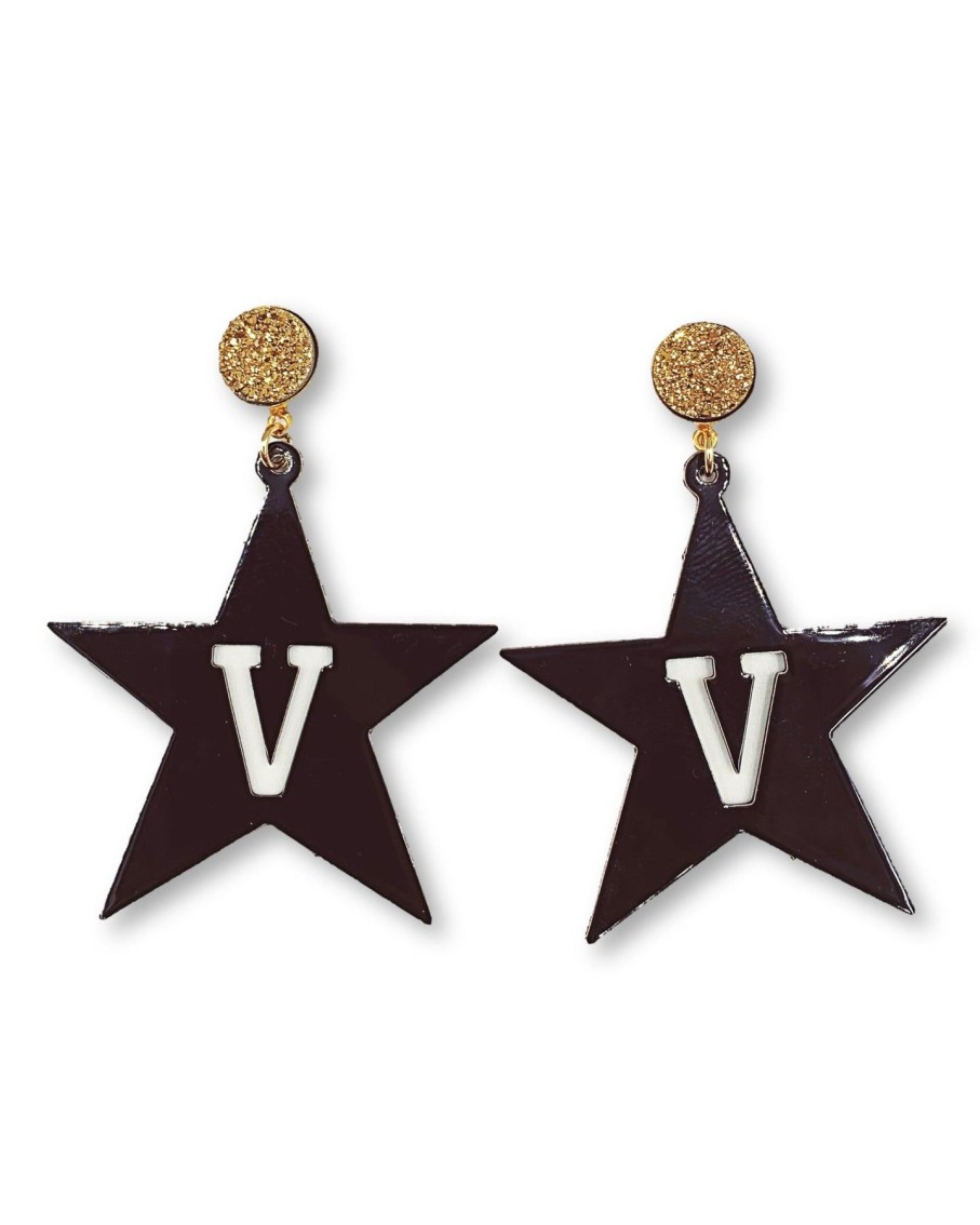 Accessories Brianna Cannon | Vanderbilt Black Star Earrings With Gold Druzy