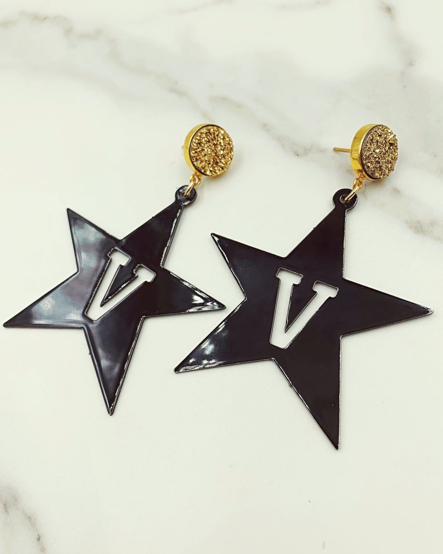 Accessories Brianna Cannon | Vanderbilt Black Star Earrings With Gold Druzy