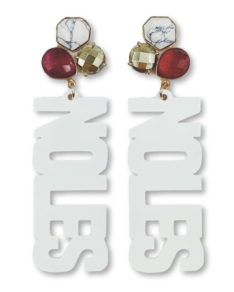 Accessories Brianna Cannon | Fsu White Noles Earrings With 3 Gemstones