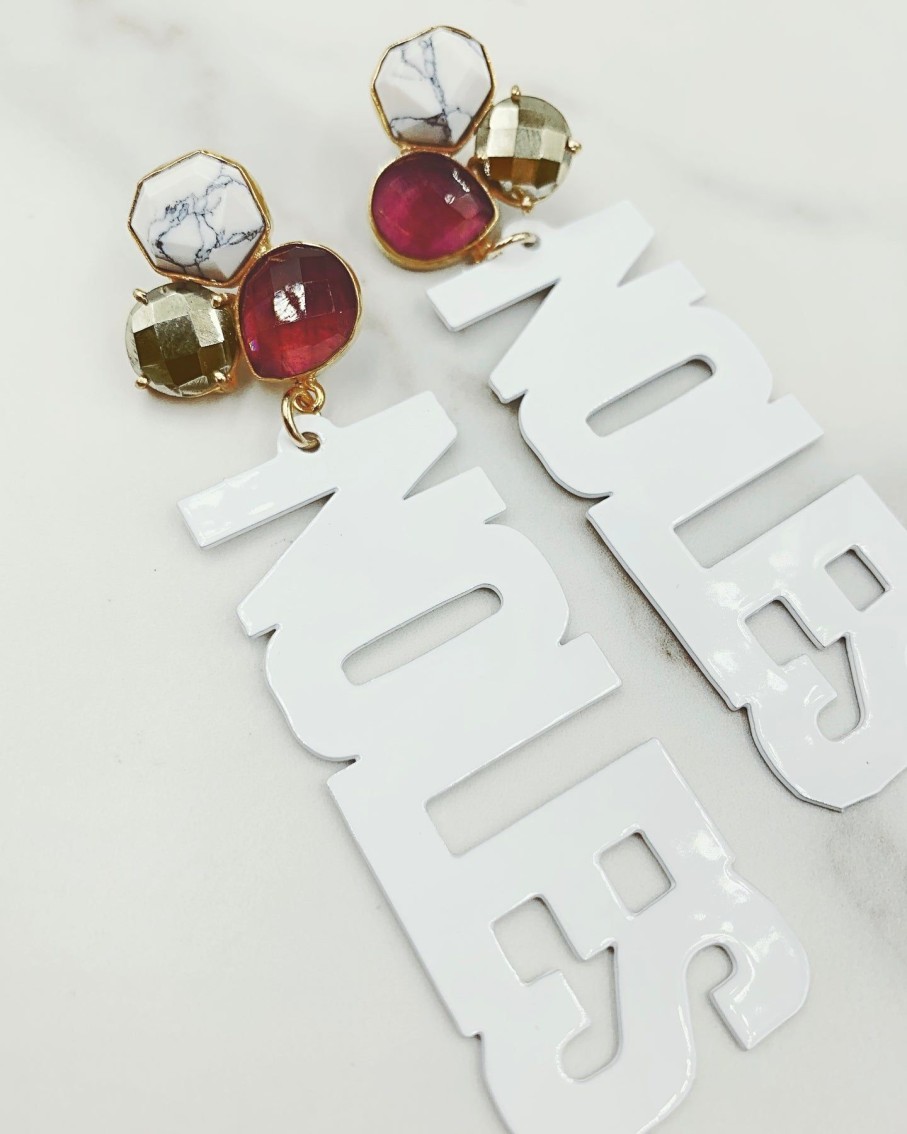 Accessories Brianna Cannon | Fsu White Noles Earrings With 3 Gemstones