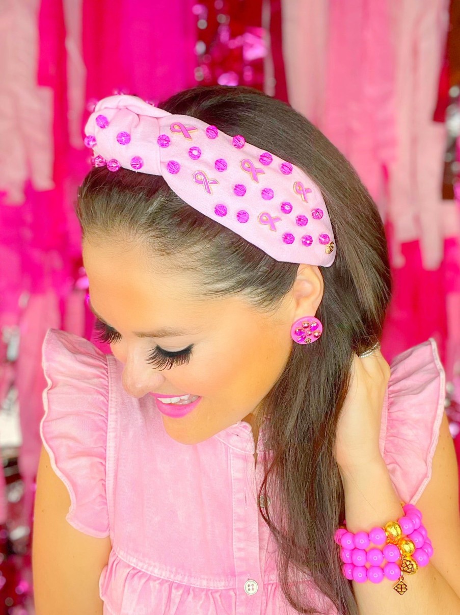 Accessories Brianna Cannon | Breast Cancer Awareness Headband With Pink Stones And Charms