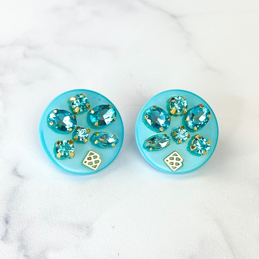 Accessories Brianna Cannon | Blue Resin Dot Studs With Blue Crystals