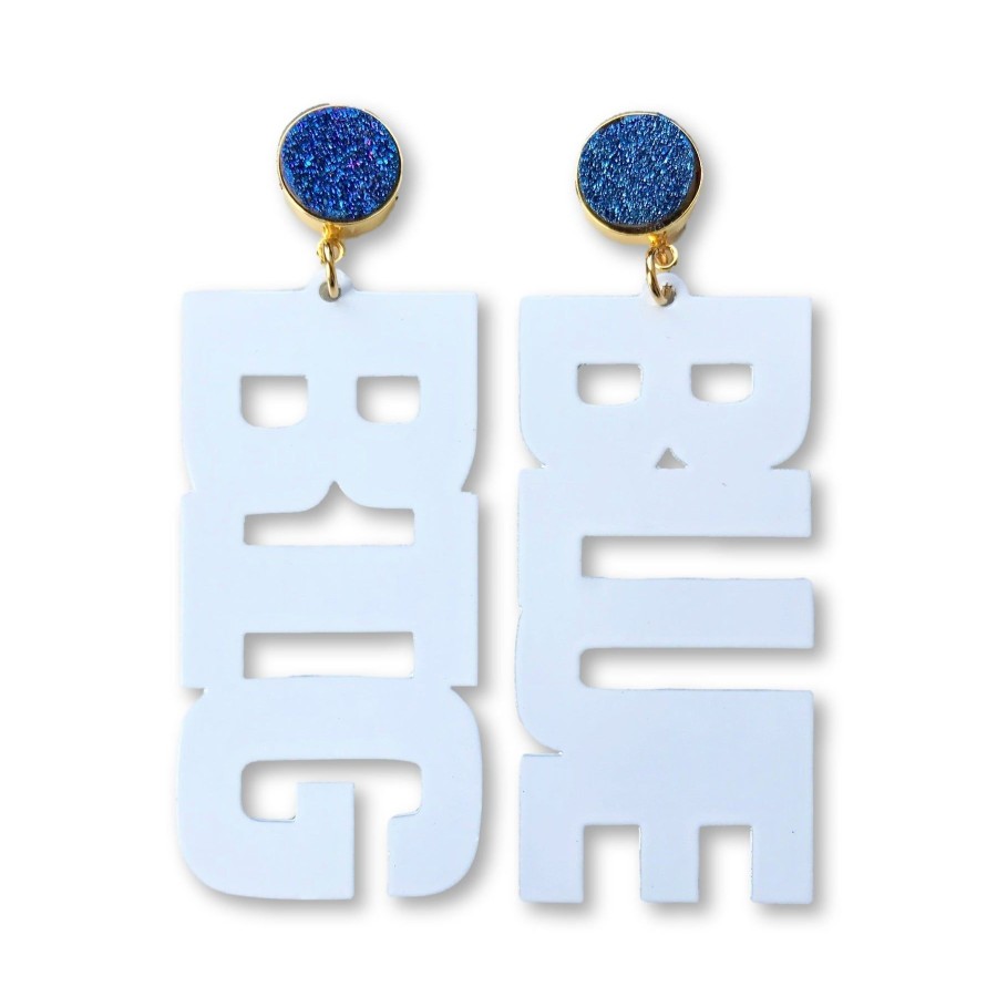 Accessories Brianna Cannon | Kentucky White "Big Blue" Earrings With Blue Druzy