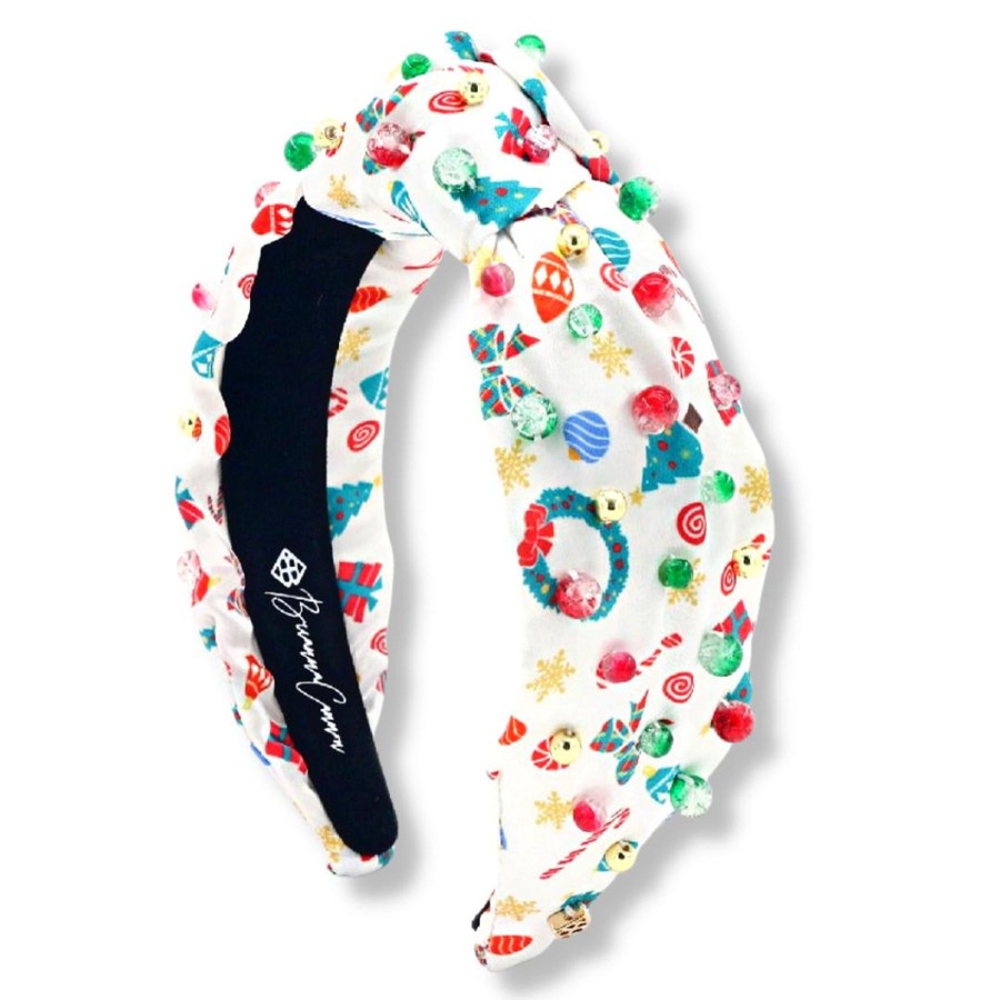 Accessories Brianna Cannon | Adult Size White Satin Headband With Christmas Print