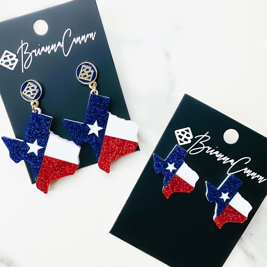 Accessories Brianna Cannon | Texas Proud - Red, White, And Blue Shape Of Texas Flag Earrings (2 Sizes)